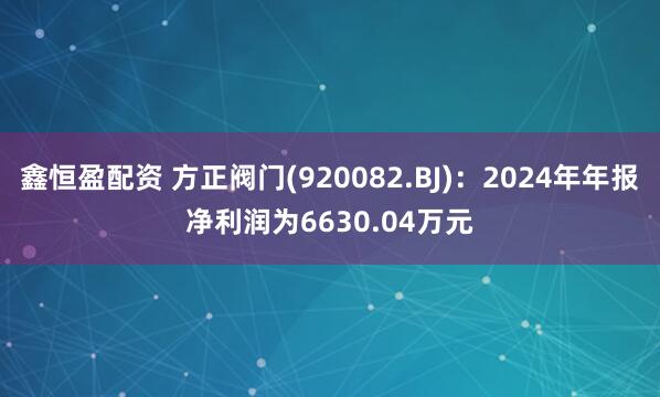 鑫恒盈配资 方正阀门(920082.BJ)：2024年年报净利润为6630.04万元