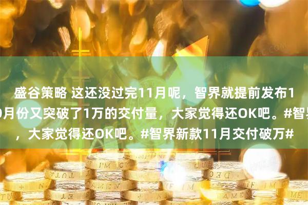 盛谷策略 这还没过完11月呢，智界就提前发布11月战绩了，这是继10月份又突破了1万的交付量，大家觉得还OK吧。#智界新款11月交付破万#